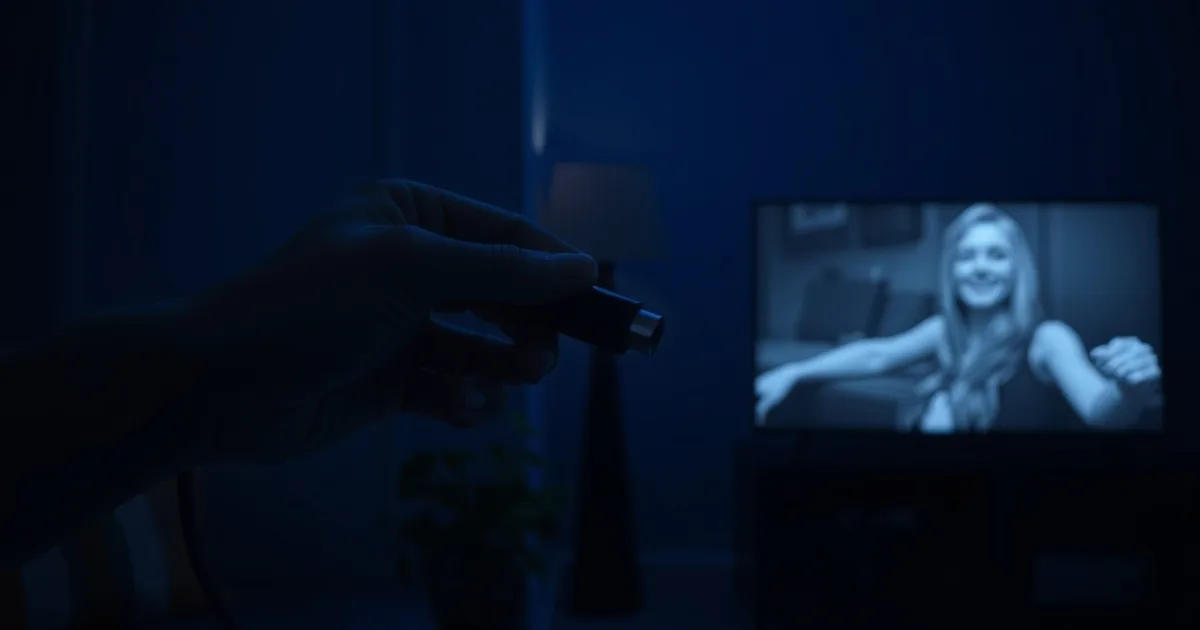 Eine Hand trennt ein altes Koaxialkabel von der Wand, im Hintergrund leuchtet ein moderner Streaming-Stick am Fernseher